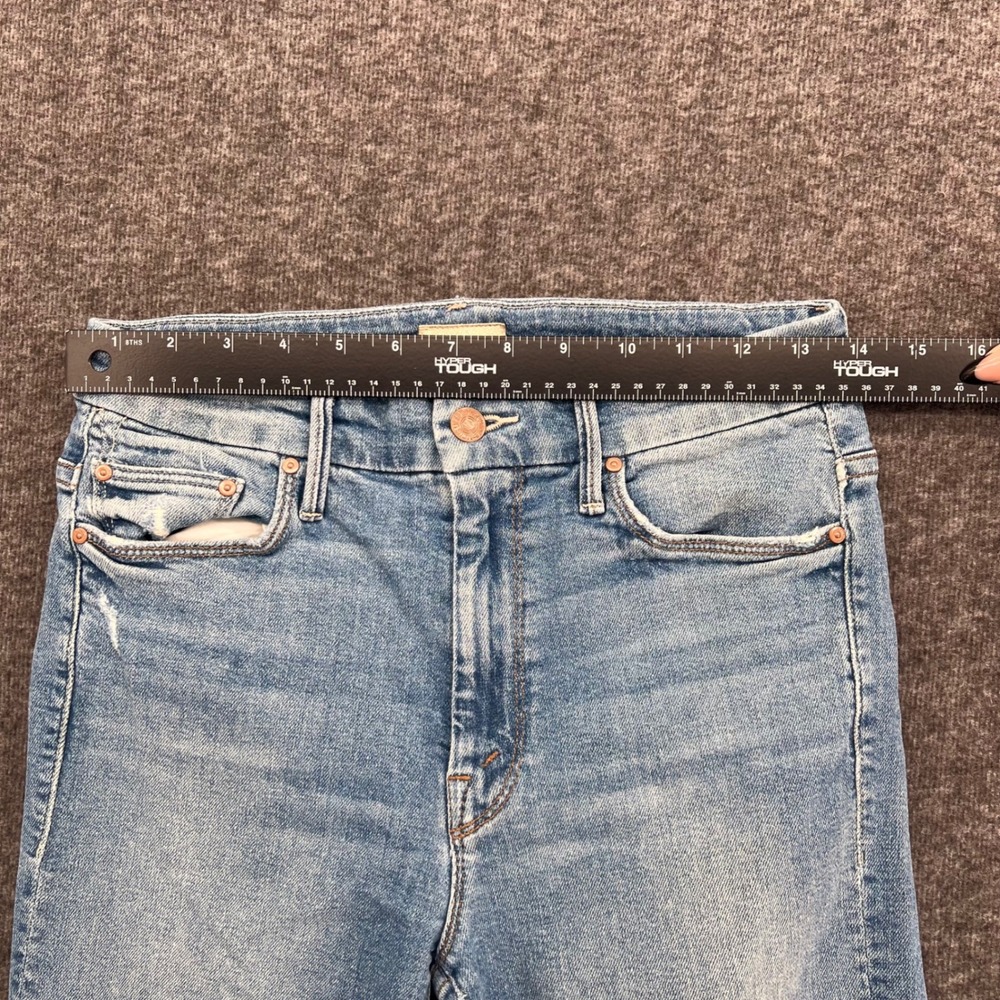 Mother The Looker High Rise Skinny Crop Distressed Frayed Hem Blue Jeans Size 28 - Picture 11 of 14